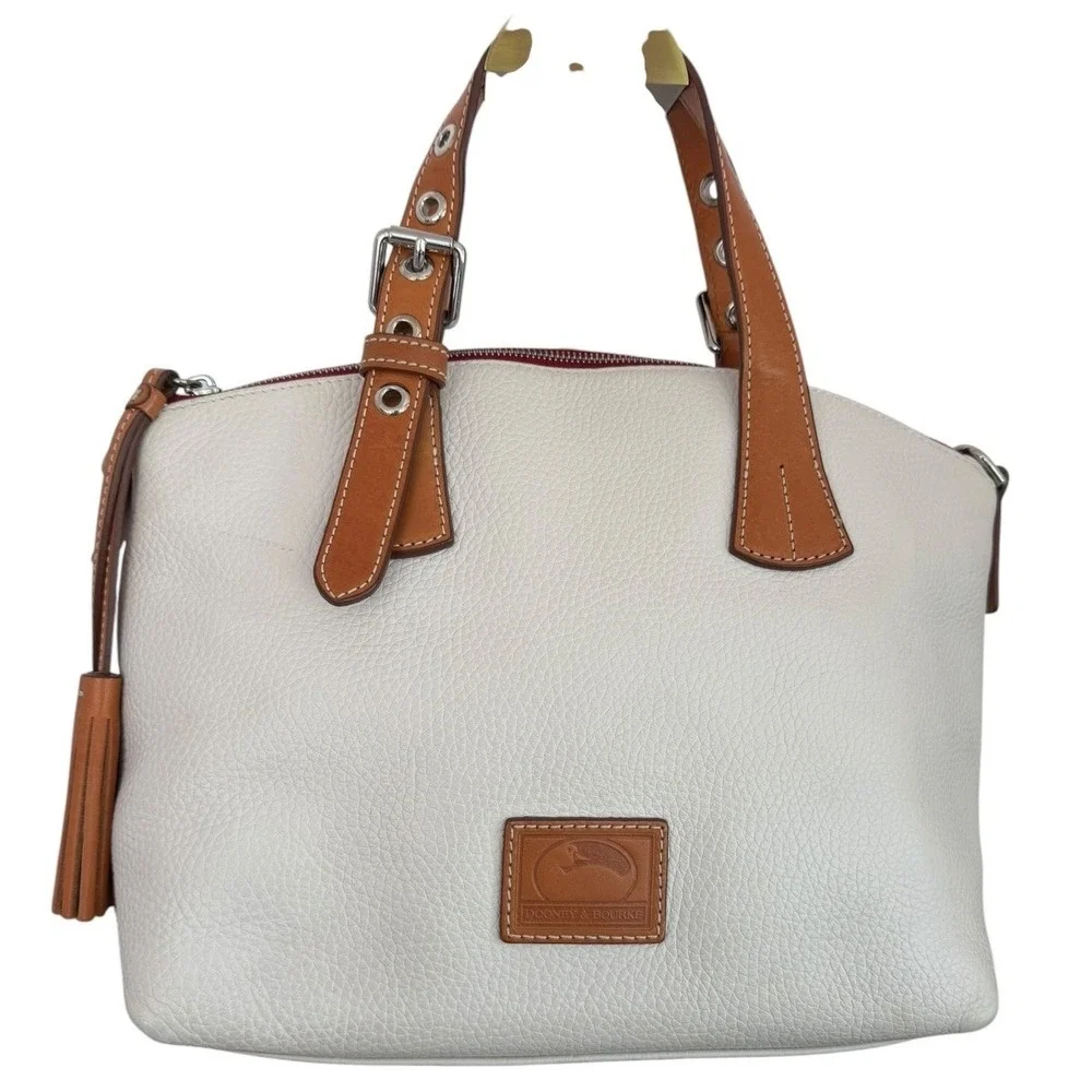 Dooney & Bourke Pebbled Leather Satchel Ivory Cream BritishTan Crossbody Handbag